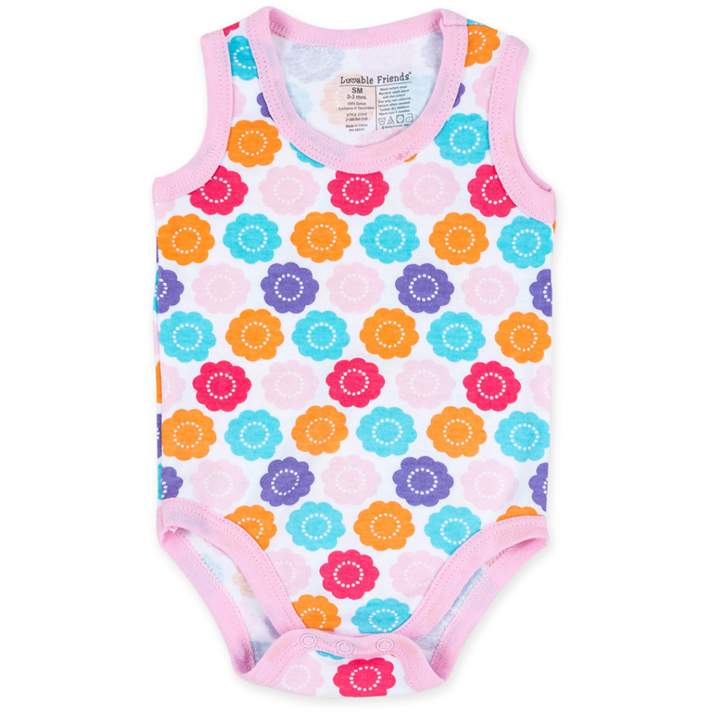 Боді дитяче Luvable Friends 3 шт без рукавів з малюнком для дівчаток (37310.6-9 F)