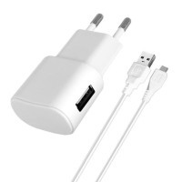 Зарядний пристрій Florence USB, 1.0A + cable microUSB white (FW-1U010W-M)
