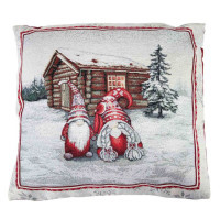 Pillowcase Provence decorative Snowfall Pair of gnomes 45x45 cm Gray with red (23806)