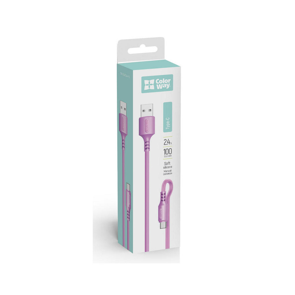 Дата кабель USB 2.0 AM to USB-C 1.0m soft silicone violet ColorWay (CW-CBUC044-PU)