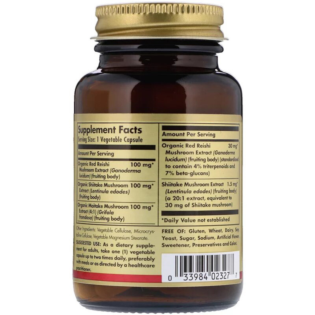 Трави Solgar Гриби Рейші, Шитаке та Мітаке, Reishi Shiitake Maitake, 50 к (SOL-02327)