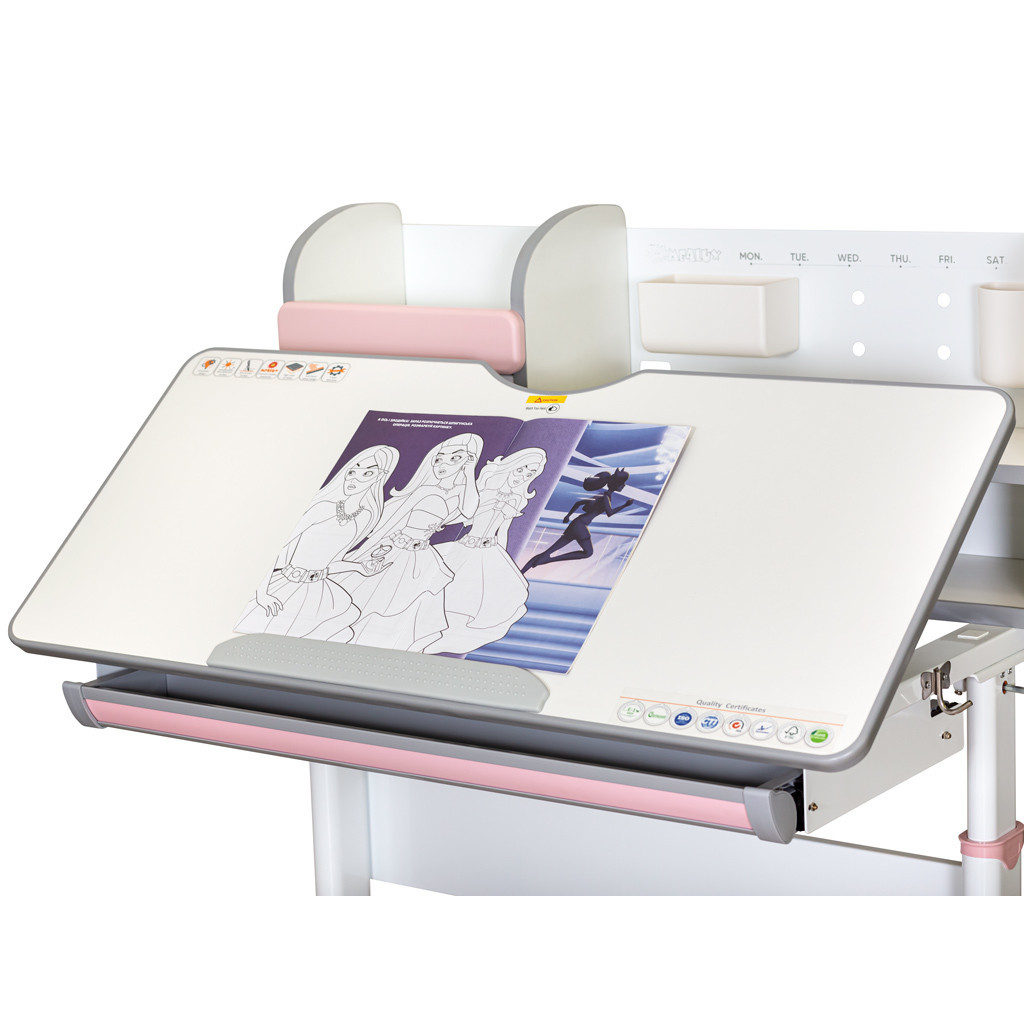 Парта Mealux Edmonton Multicolor Pink з полицею (BD-610 W/МС + PN с полкой)