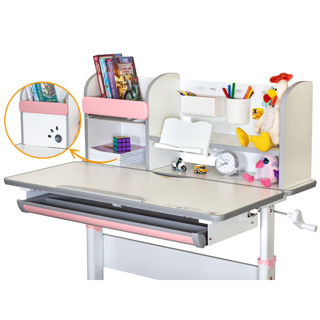 Парта Mealux Edmonton Multicolor Pink з полицею (BD-610 W/МС + PN с полкой)
