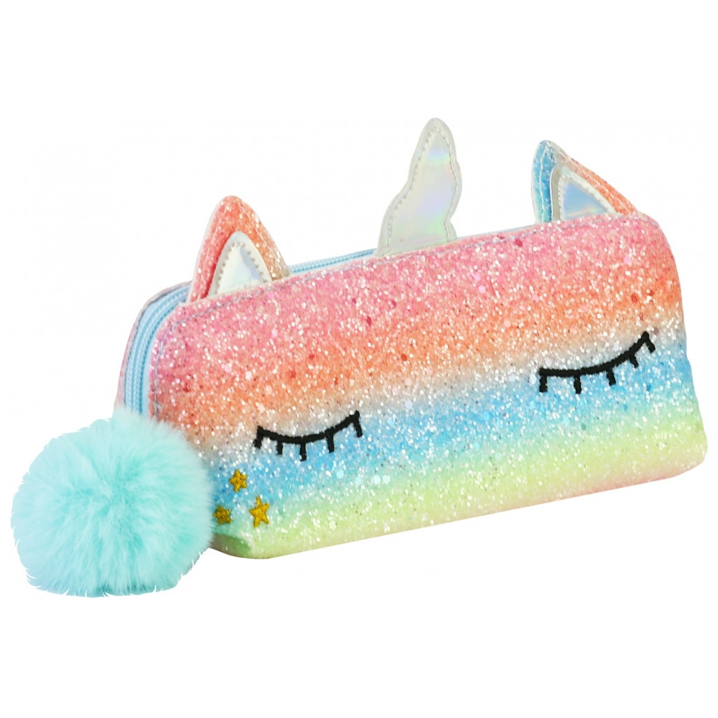 Пенал Cool For School 1 відділення з блискітками та помпоном Блакитний (CF6636-blue) Пенал Cool For School 1 відділення з блискітками та помпоном Блакитний (CF6636-blue)