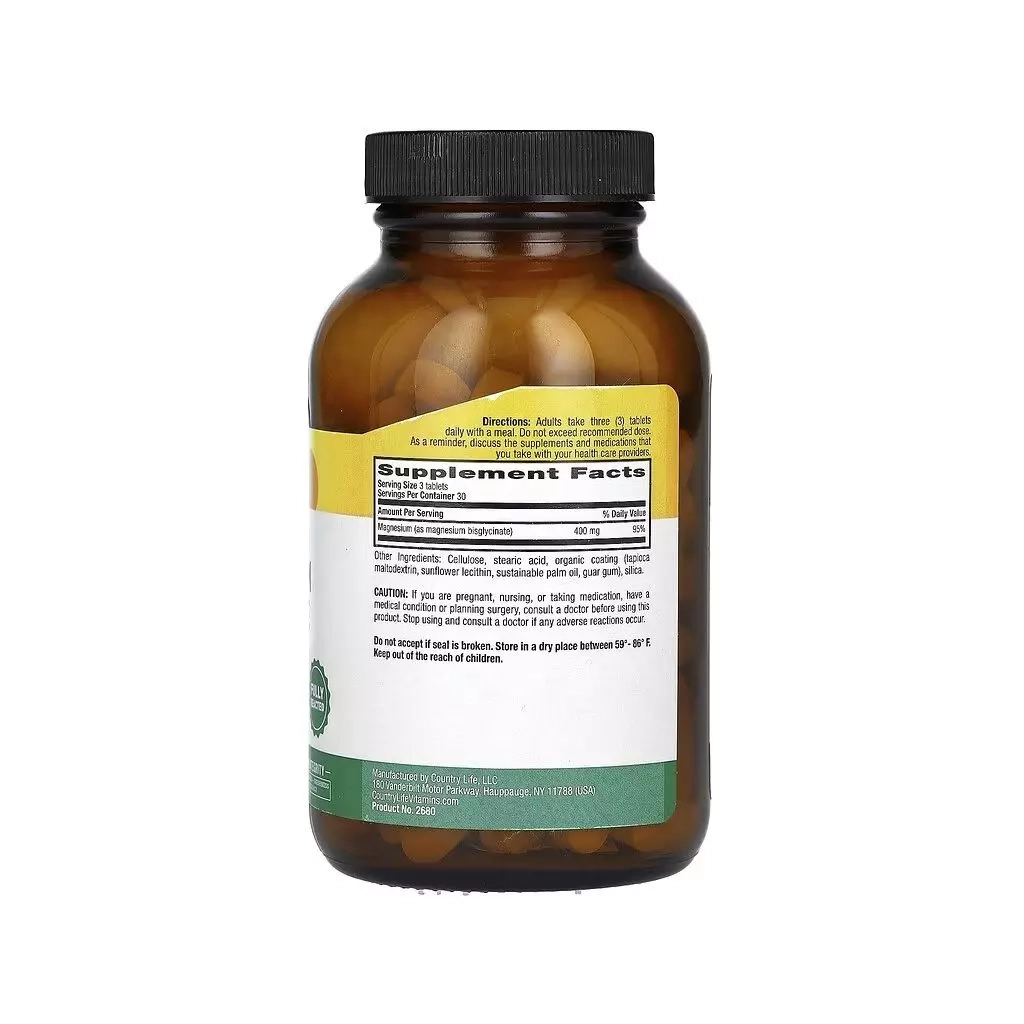 Мінерали Country Life Магній Хелатний гліцинат, 400 мг, Chelated Magnesium Glycinate, 90 табл. (CLF-02680) Мінерали Country Life Магній Хелатний гліцинат, 400 мг, Chelated Magnesium Glycinate, 90 табл. (CLF-02680)