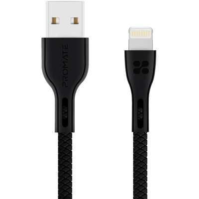 Дата кабель USB 2.0 AM to Lightning 1.2m 2A black Promate (powerbeam-i.black)