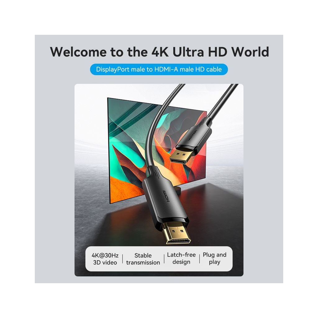 Кабель мультимедійний DisplayPort M to HDMI M 1.8m 4K40Hz black Vention (HFOBAC) Кабель мультимедійний DisplayPort M to HDMI M 1.8m 4K40Hz black Vention (HFOBAC)