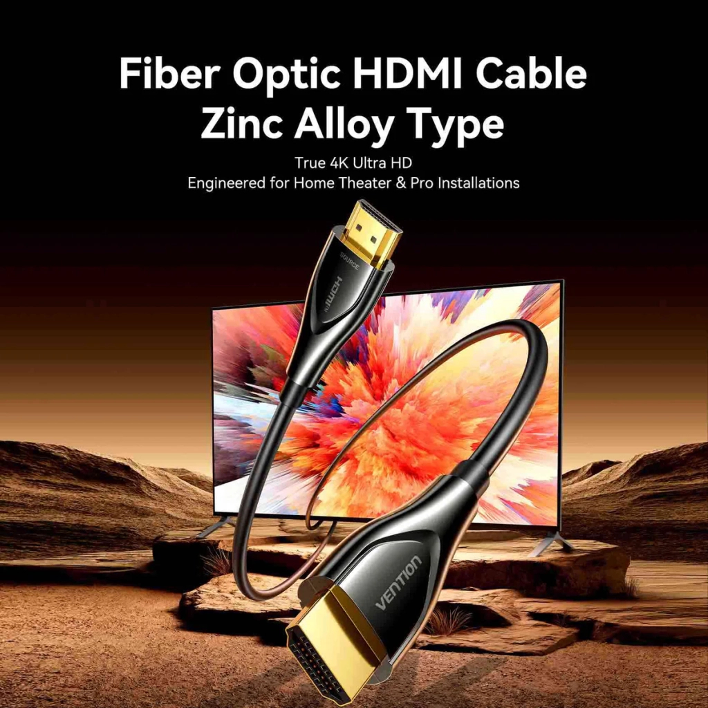 Кабель мультимедійний HDMI M to HDMI M 10.0m 4K60Hz fiber optic zinc alloy black Vention (ALSBL) Кабель мультимедійний HDMI M to HDMI M 10.0m 4K60Hz fiber optic zinc alloy black Vention (ALSBL)