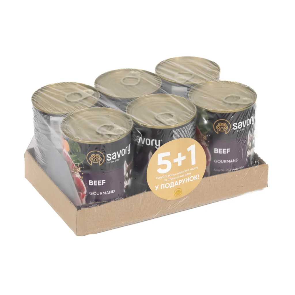 Консерви для собак Savory Набір 5+1 Gourmand Beef 400 г (2700000054970)