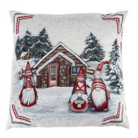 Pillowcase Provence decorative Snowfall Three dwarfs near the house 45x45 cm Gray (23404)