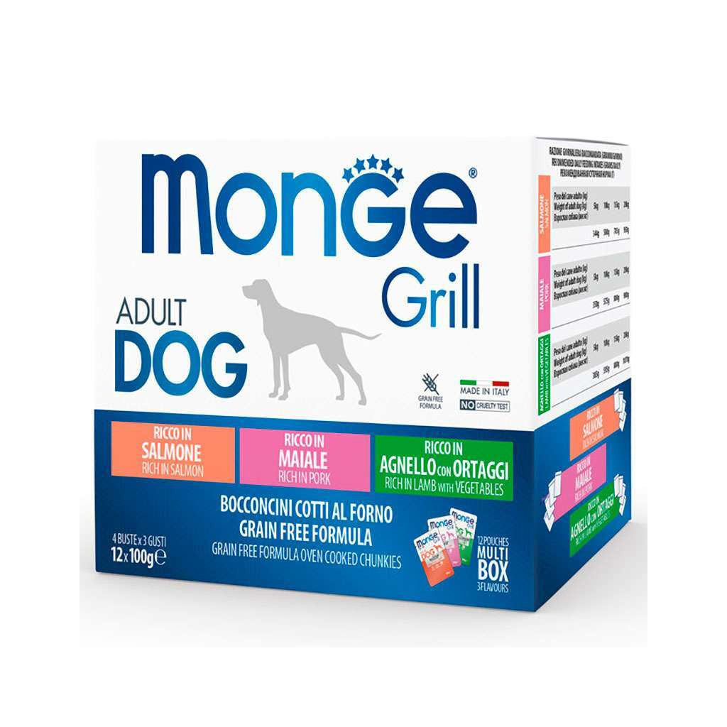 Вологий корм для собак Monge Dog Grill Mix Lamb&Pork&Salmon 12*100 г (8009470017503)