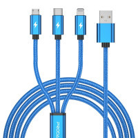 Дата кабель USB 2.0 AM to Lightning + Micro 5P + Type-C blue Proda (PD-B65th-BL)