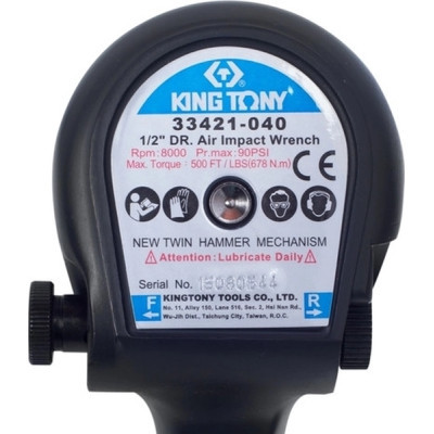 Гайковерт KING TONY пневмо 1/2" 678 Нм 8000 об/хв передній вихлоп (33421-040)