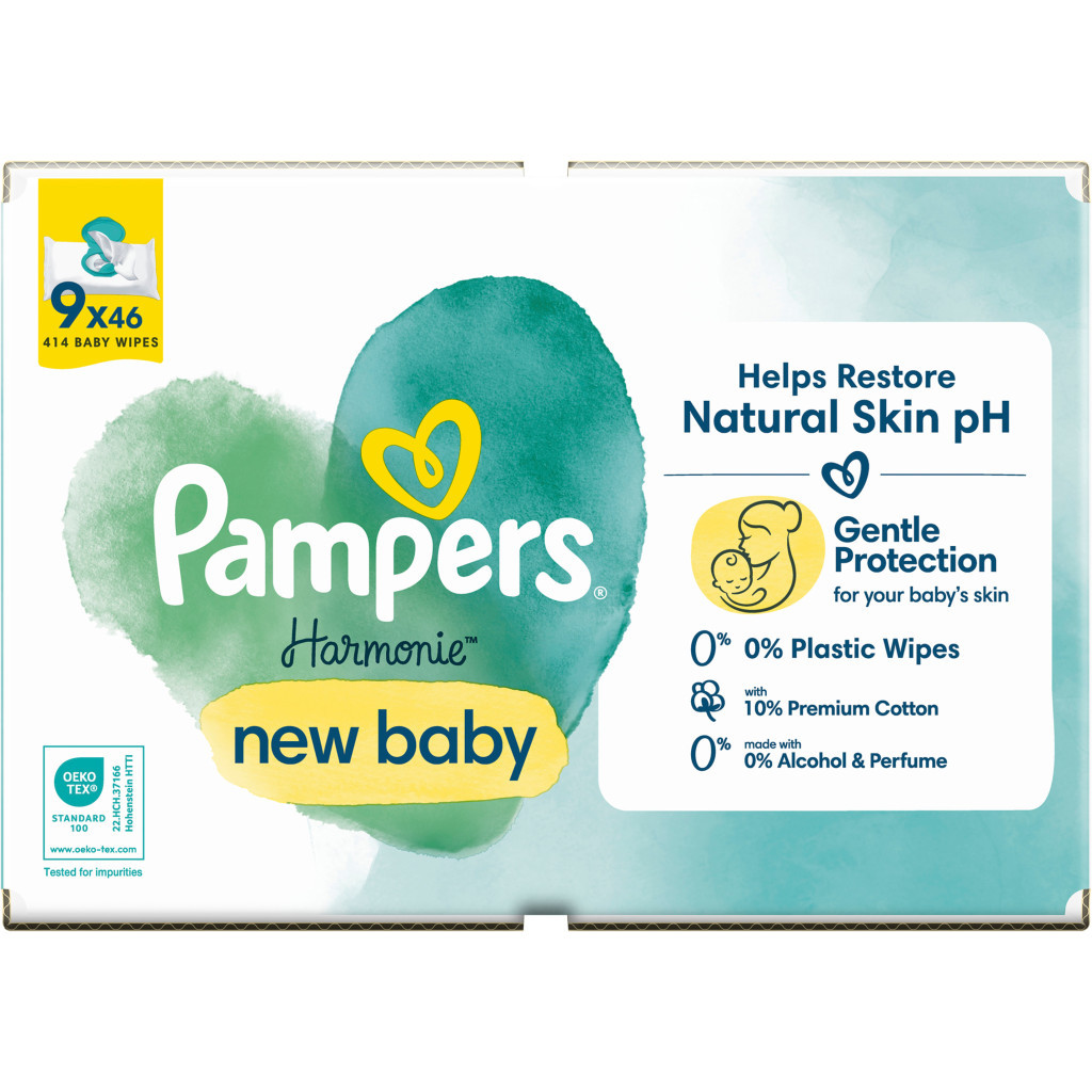 Дитячі вологі серветки Pampers Harmonie New baby 9 пачок х 46 шт (8700216026253)