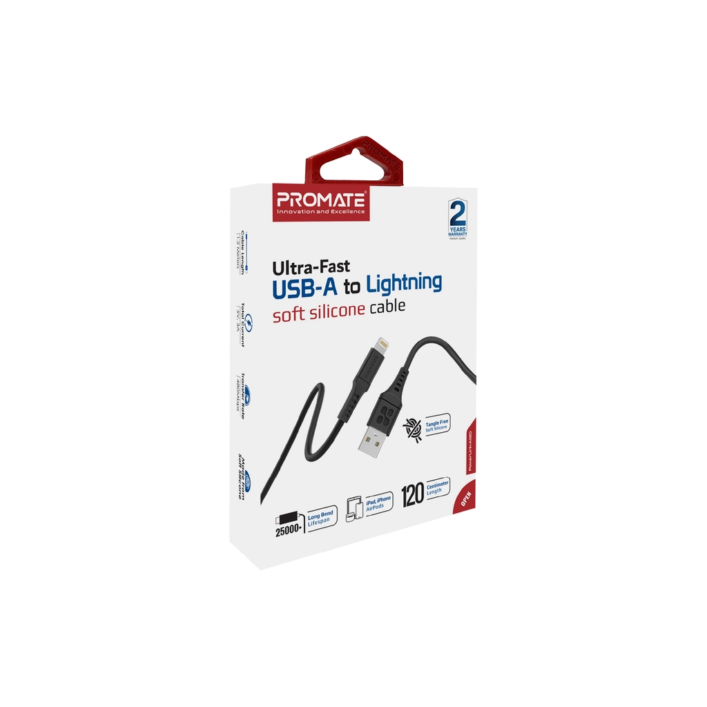 Дата кабель USB 2.0 AM to Lightning 1.2m 2.4A black Promate (powerlink-ai120.black)