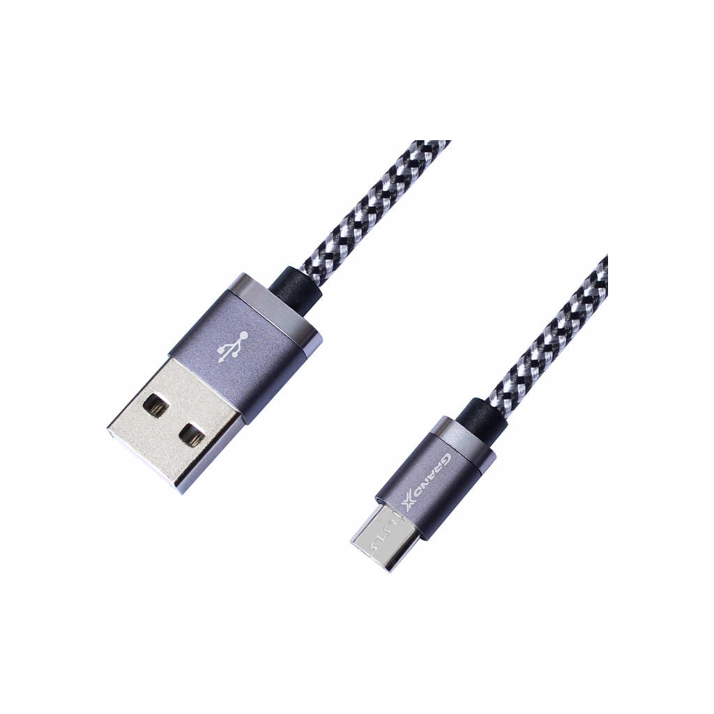 Дата кабель USB 2.0 AM to Micro 5P 1.0m 3A silver black Grand-X (FM07SB)