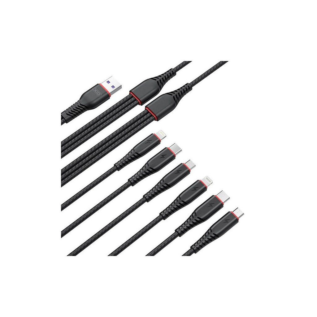 Дата кабель USB 2.0 AM to 2xLightning + 2xMicro 5P + 2xUSB-C 1.2m black XO (XO-NB196-6in1) Дата кабель USB 2.0 AM to 2xLightning + 2xMicro 5P + 2xUSB-C 1.2m black XO (XO-NB196-6in1)
