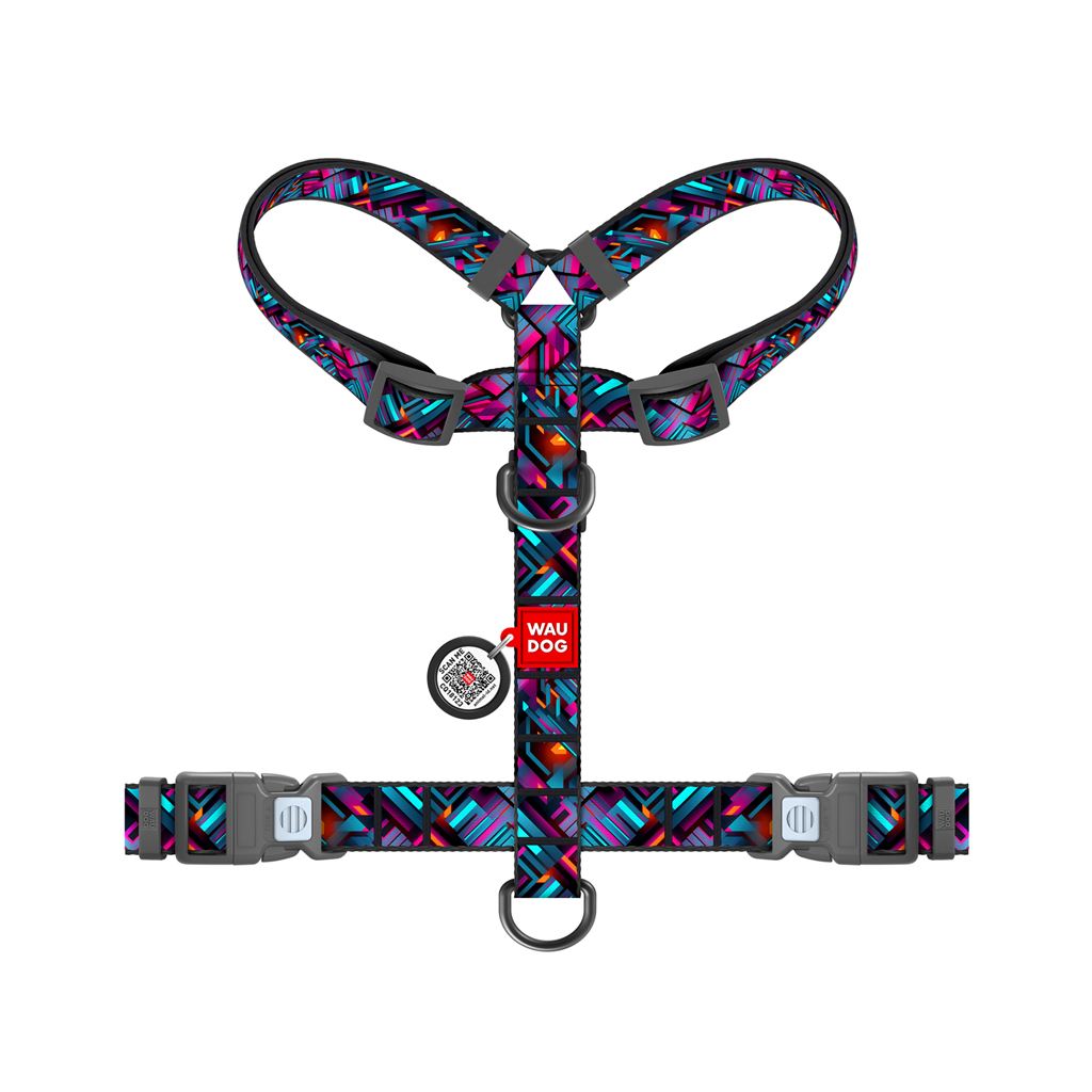 Шлея для собак WAUDOG Nylon анатомічна H-подібна з QR-паспортом "Нескінченні світи" пластиковий фастекс, L (345-4058)