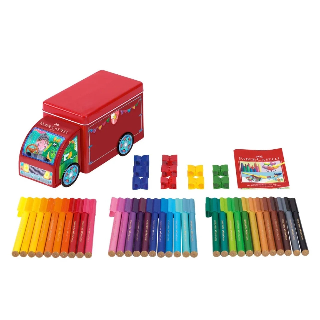 Фломастери Faber-Castell Машинка в подарунковій металевій коробці Connector 33 кольора (25592)