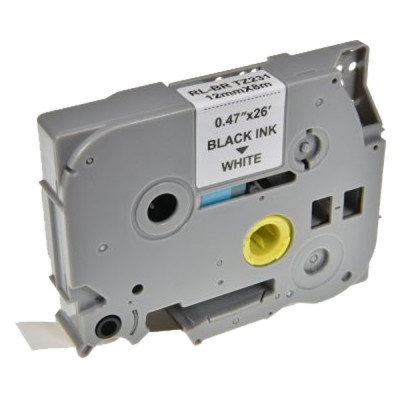 Label printer tape UKRMARK RL-B-S-T231P-BK/WT, analog TZES231. of increased adhesion 12 mm (CBTZS231)