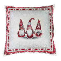 Pillowcase Provence decorative Snowfall Trio of gnomes 45x45 cm Gray with red (23808)