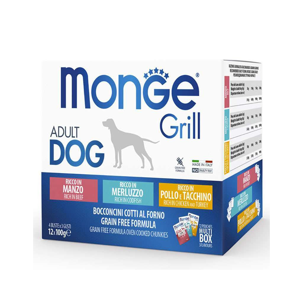 Вологий корм для собак Monge Dog Grill Mix Chicken and Turkey, Beef, Cod Fish 12*100 г (8009470017510)