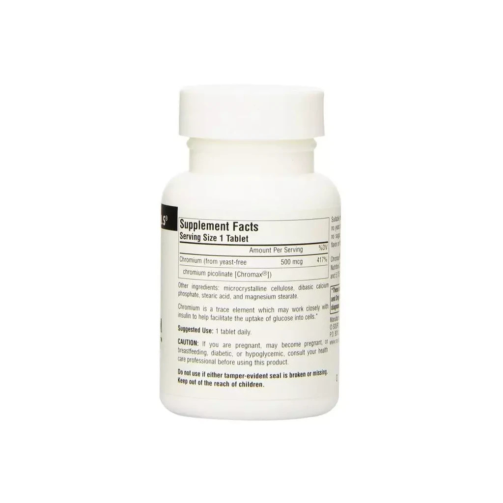 Мінерали Source Naturals Ультра Хром Піколінат 500 мкг, Ultra Chromium Picolinate, 60 таблеток (SN0515)