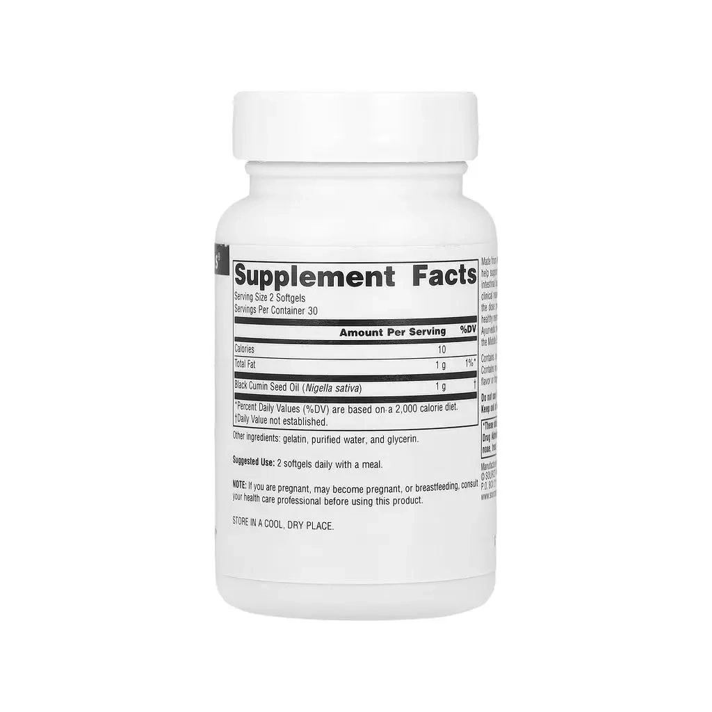 Трави Source Naturals Олія чорного кмину, Black Seed Oil, 60 гелевих капсул (SNS-02756)