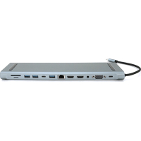 Концентратор Voltronic USB-C 12-in-1 USB-C + 2xUSB 2.0 + USB 3.0 + 2xHDMI + VGA + SD/TF + RJ45 + 3.5mm + PD 0.1m silver (YT-HTC12in1)