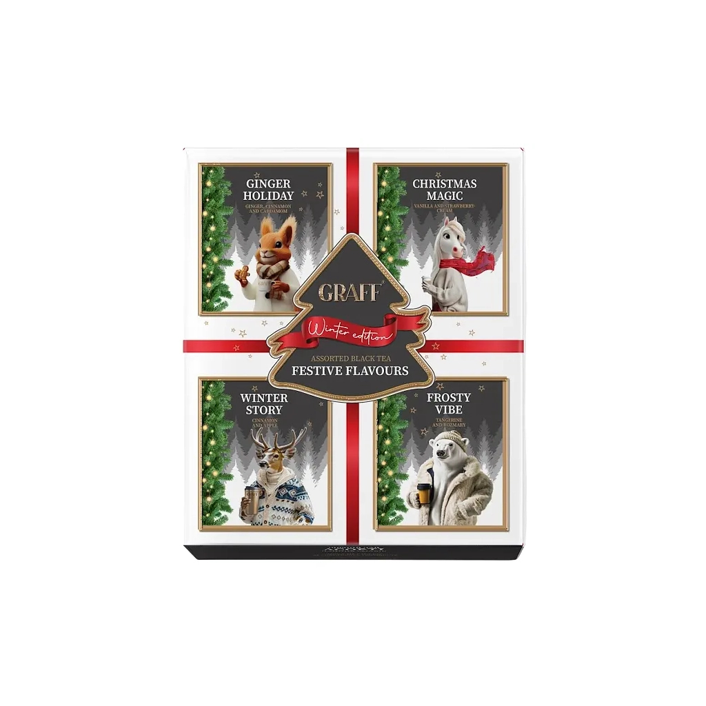 Чай Graff чорний байховий у саше Асорті новорічних смаків 32 шт. (4820279612850)