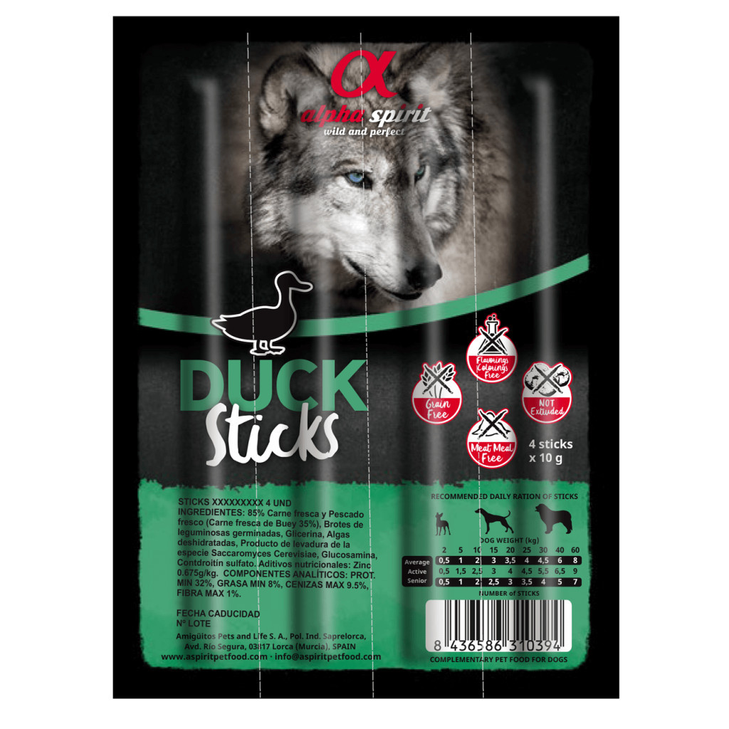 Ласощі для собак Alpha Spirit DOG Sticks Duck напіввологі з качки, палички 40 г (8437013576970)