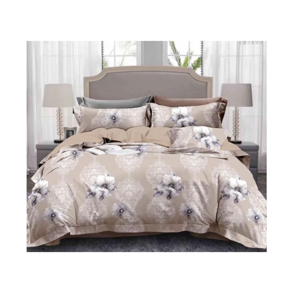 Постільна білизна ШЕМ Royal Satin бежеві квіти полуторний 150 х 215 (1,5 RS_беж квіти)