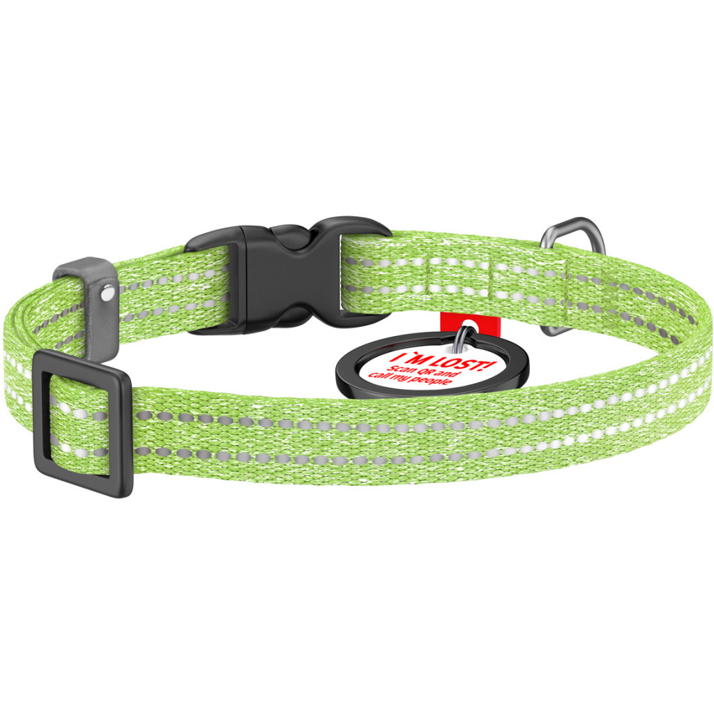 Нашийник для тварин WAUDOG Re-cotton з QR паспортом для котів та дрібних порід собак XS салатовий (16405)
