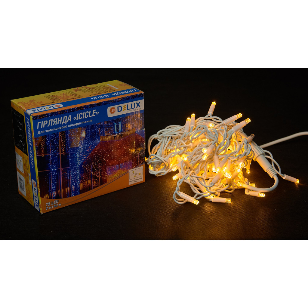 Гірлянда Delux Icicle 75LED IP44 EN Жовтий/Білий 2 x 0.7 м (90016590)