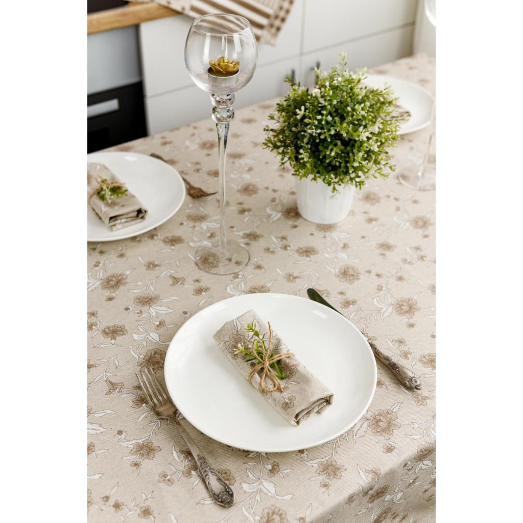 Скатертина Прованс Квіти беж Господиня 180х136 см (4823093450912)