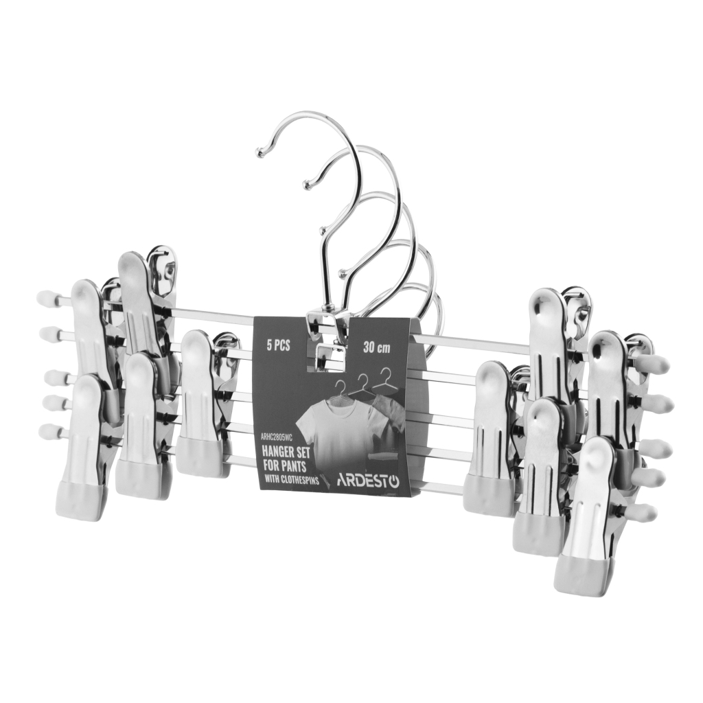 Плічка Ardesto Металеві З прищіпками для штанів Білий 30 см 5 шт. (ARHC2805WC)