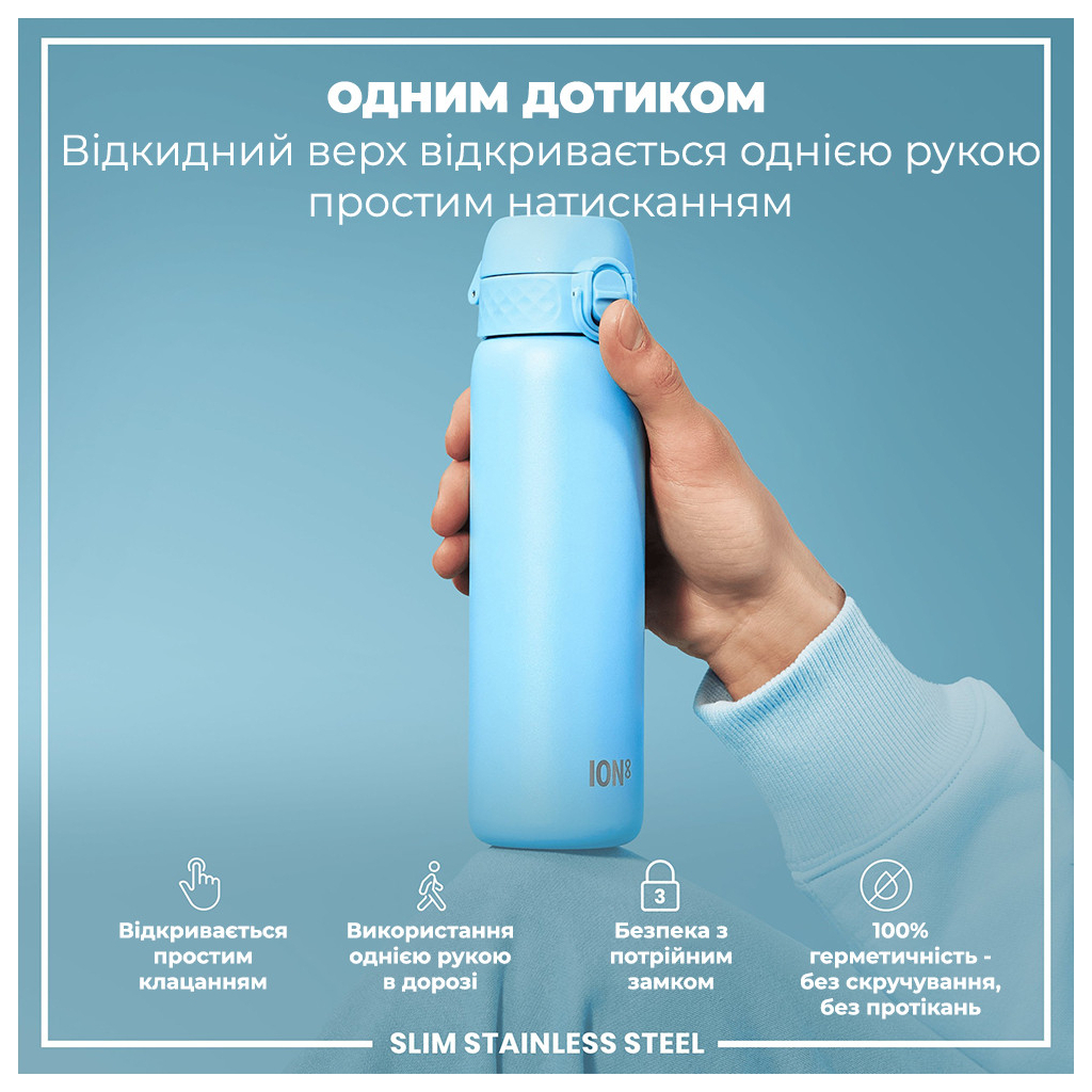 Пляшка для води ION8 OneTouch Stainless Steel 600 мл Alaskan Blue (I8SS600ABLU2)