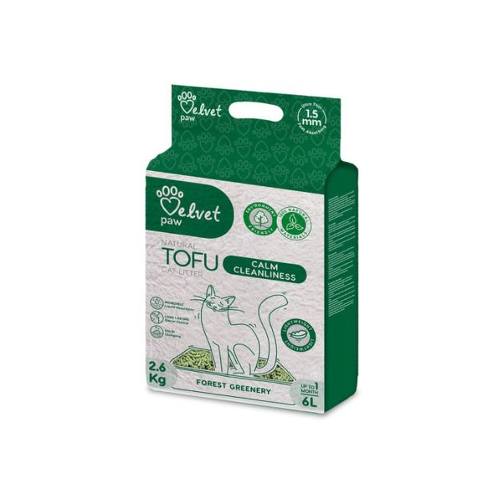 Наповнювач для туалету Velvet Paw TOFU "Заспокійлива чистота", з есенцією лісової зелені (1.5 мм) 2.6 кг (TOF70058)