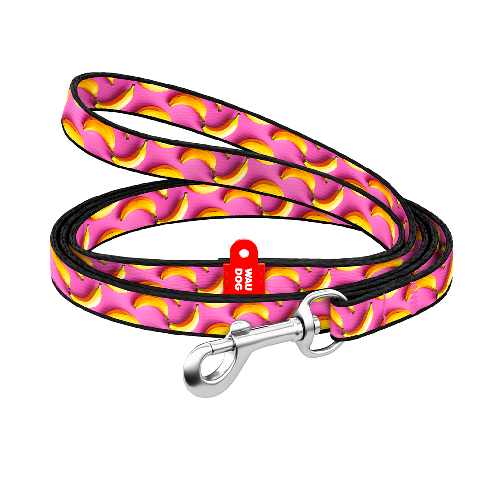 Повідець для котів WAUDOG Nylon "Банани на рожевому" Ш 10 мм Д 122 см (369-4055)