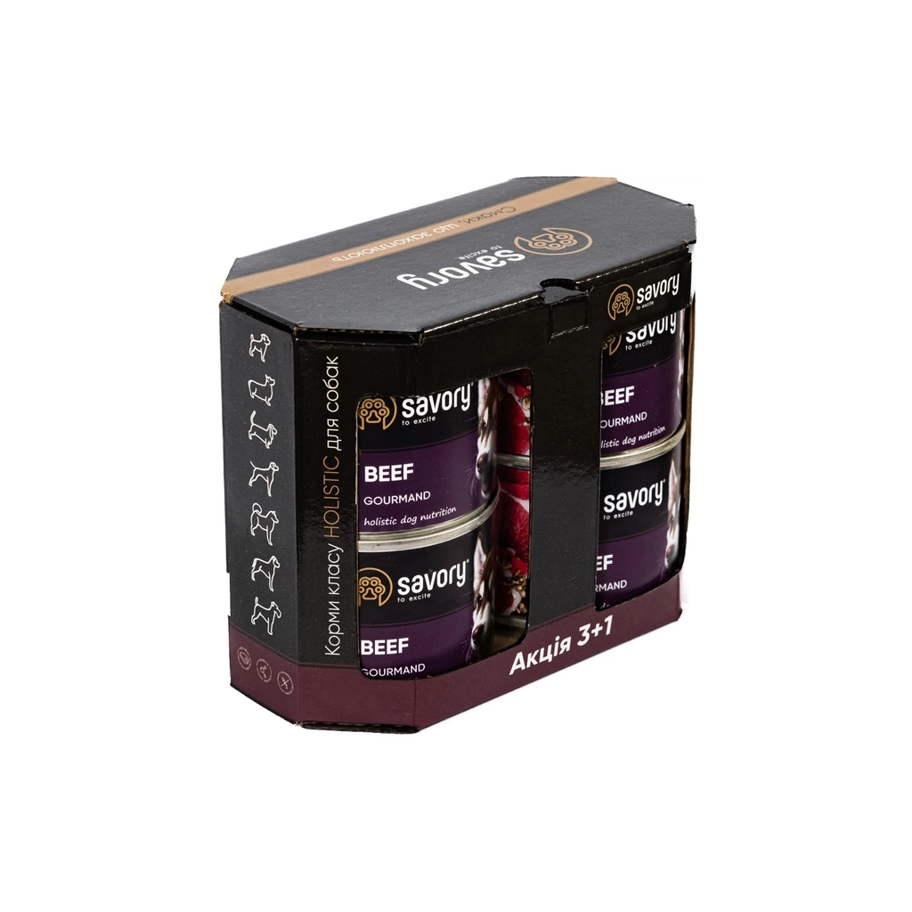 Консерви для собак Savory Gourmand "3+1" з яловичиною 4 шт х 200 г (2700000032701) Консерви для собак Savory Gourmand "3+1" з яловичиною 4 шт х 200 г (2700000032701)
