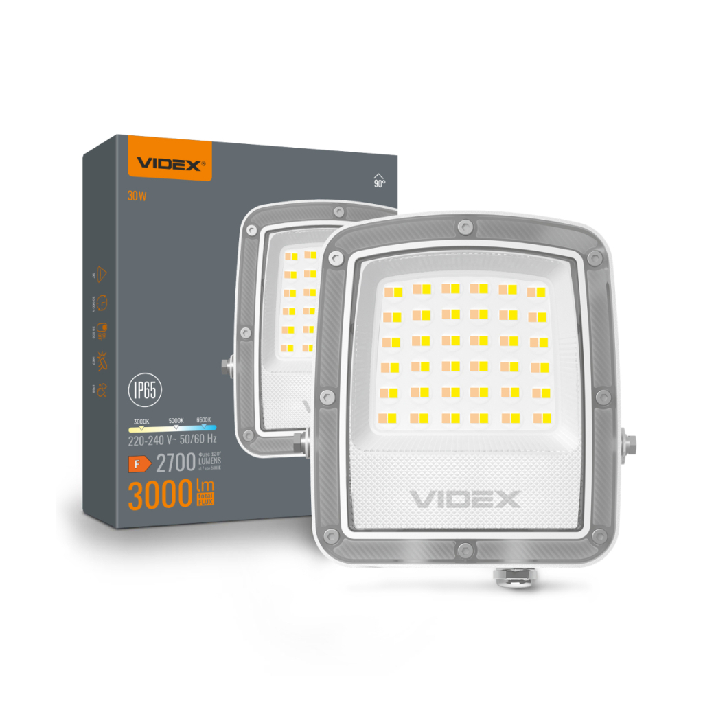 Прожектор Videx F5 30W 3000-5000-6500K 230V White (VL-F5-030CW) Прожектор Videx F5 30W 3000-5000-6500K 230V White (VL-F5-030CW)