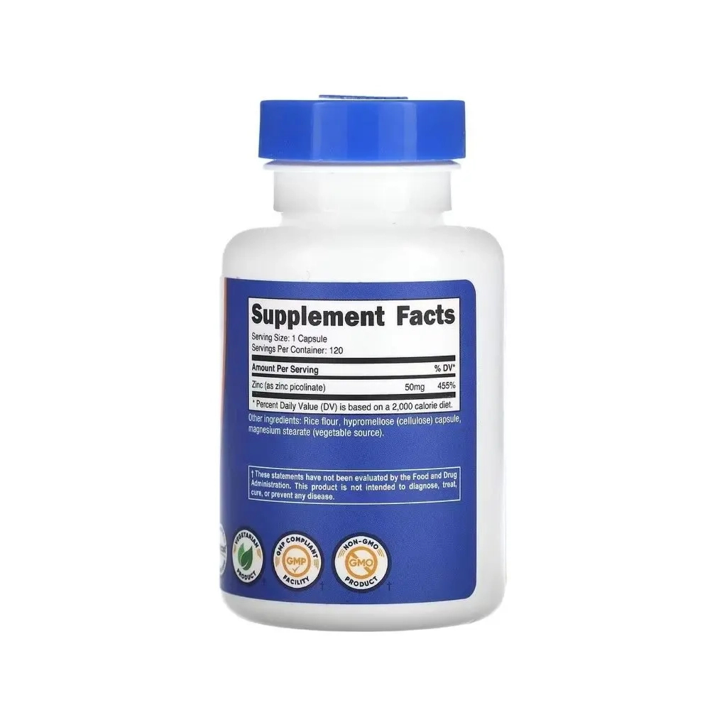 Вітамінно-мінеральний комплекс Nutricost Цинк піколінат, 50 мг, Zinc Picolinate, 120 капсул (NCS67148)