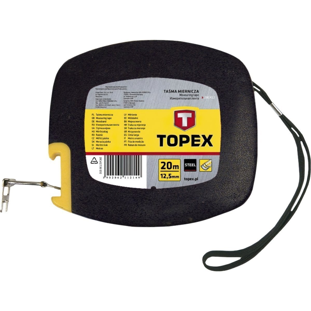 Рулетка Topex лента измерительная стальная, 20 м (28C412)