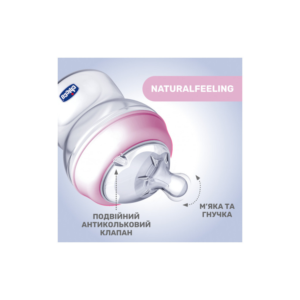 Пляшечка для годування Chicco Natural Feeling Color 250 мл +2 міс Блакитна (81323.20)