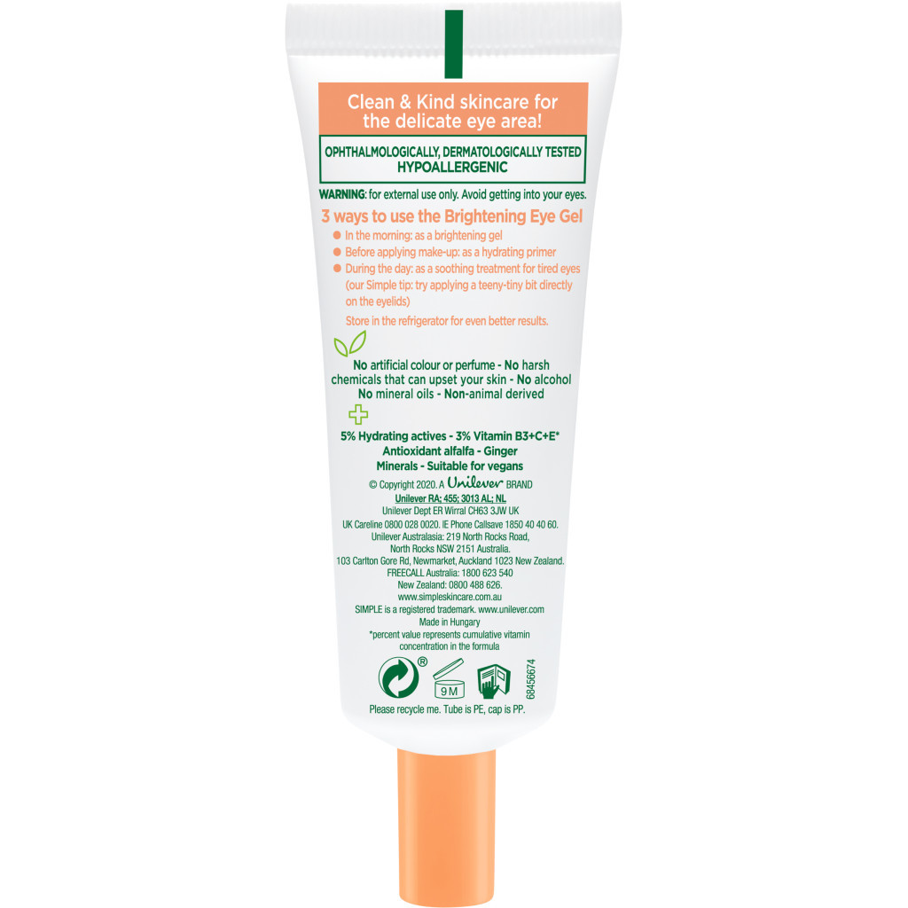 Гель для обличчя Simple Brightening Eye Gel Protect N Glow Освітлюючий для області навколо очей 25 мл (8720181074578)