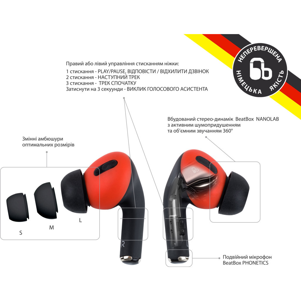 Навушники BeatBox PODS PRO 1 Wireless Charging Black-Red (bbppro1wcbr) Навушники BeatBox PODS PRO 1 Wireless Charging Black-Red (bbppro1wcbr)