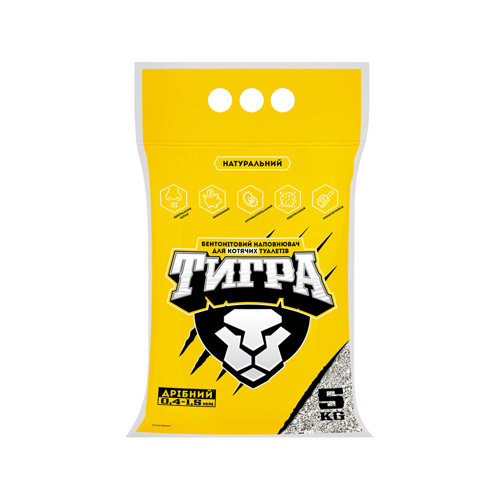 Наповнювач для туалету Тигра бентонітовий 5 кг (дрібна гранула 0.4-1.5 мм) (5200)