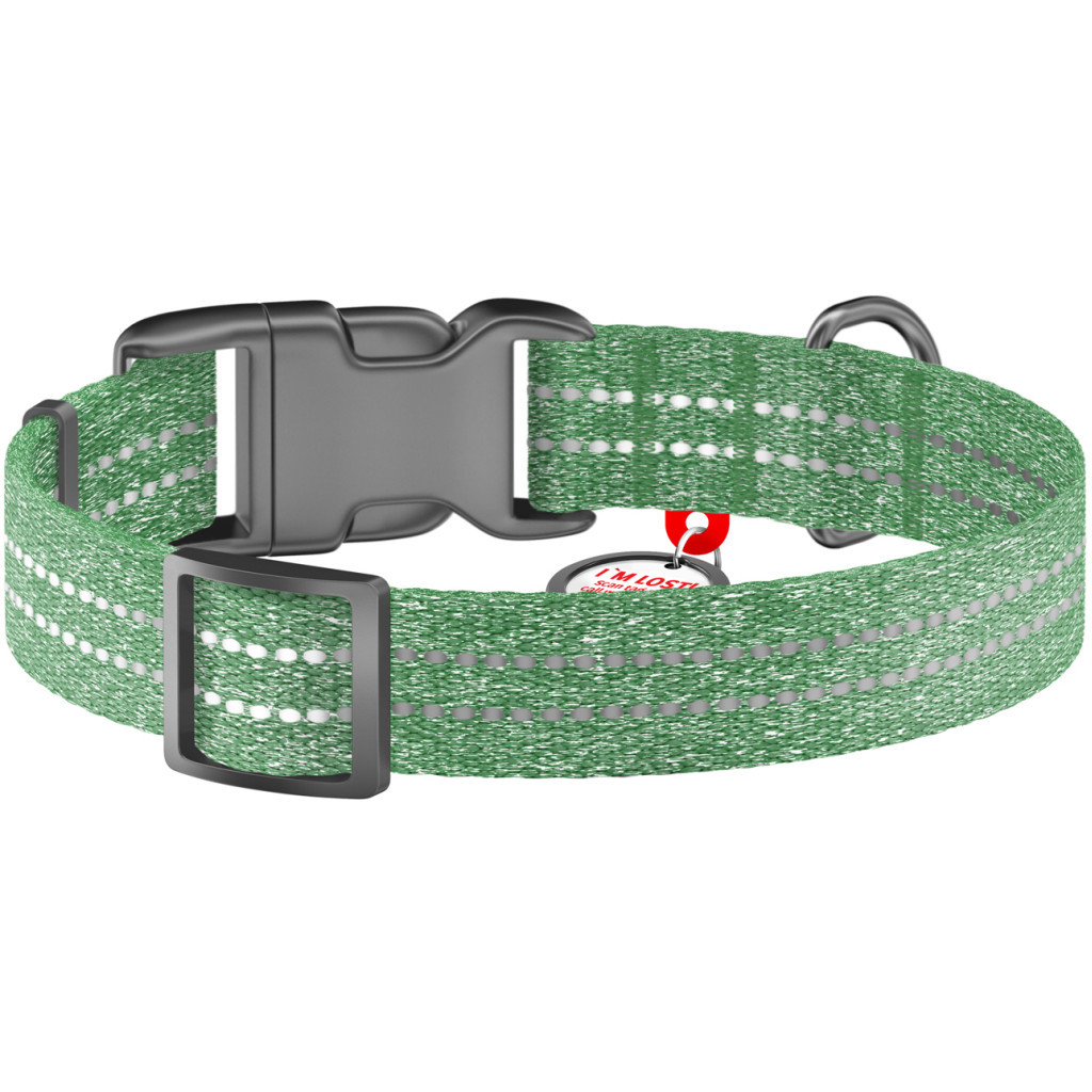 Нашийник для тварин WAUDOG Re-cotton з QR паспортом світловідбивний Ш 20 мм Д 28-40 см зелений (028818)