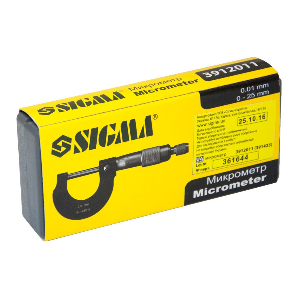 Мікрометр Sigma 0-25мм (3912011)