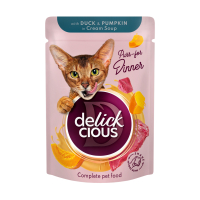 Wet food for cats Delickcious Strips with duck and pumpkin in cream soup 85 g (4820269141797)